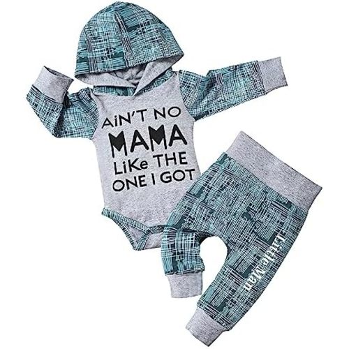 Fommy Newborn Baby Boy Clothes Plaid Letter Print Long Sleeve Hoodies + Long Pants 2PCS Fall Winter Outfits Set