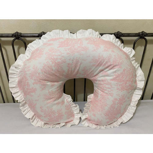 Pink Toile Nursing Pillow Cover with Ruffle, Baby Girl Nursing Pillow - Just Baby Designs