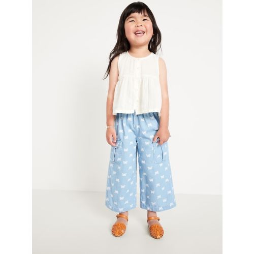 Sleeveless Button-Front Top and Cargo Pants Set for Toddler Girls