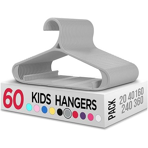 Utopia Home Kids Hangers - 11 Inch Plastic Baby Hangers for Closet - Infant or Childrens Hangers for Clothes 60 Pack (Grey)