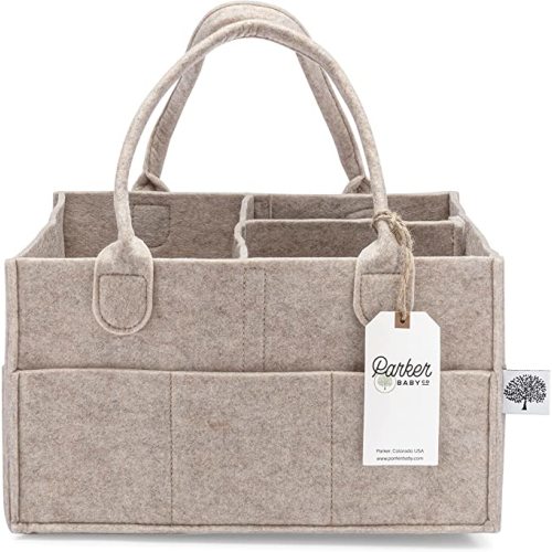 Parker Baby Diaper Caddy - Nursery Storage Bin and Car Organizer for Diapers and Baby Wipes - Oatmeal