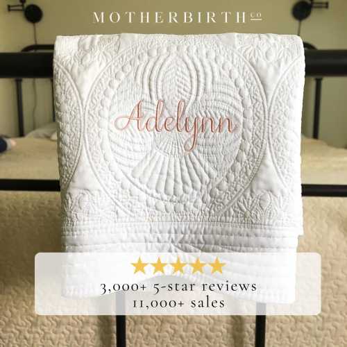 Personalized New Mom Baby Shower Gift - Custom Baby Name Heirloom Keepsake Quilt - Embroidered Monogram Blanket for Baby Girl or Boy