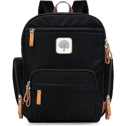 Parker Baby Co. Diaper Backpack - Full Zip Diaper Bag with Insulated Pockets - Black
