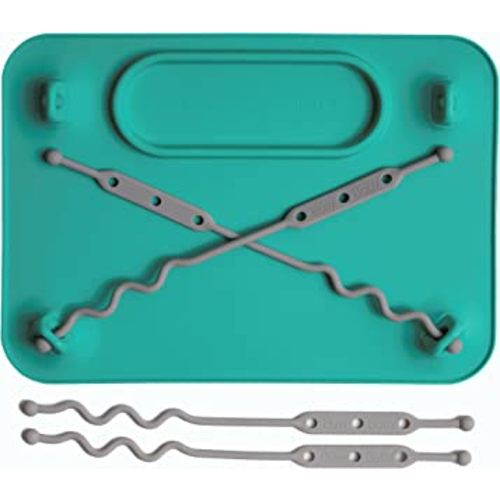 Busy Baby Silicone Placemat - Built-in Suction Cups - 4 Toy Tethers for Babies Toddlers and Kids - Food Grade Silicone - 8.5 x 11 in - Comes with Travel Sleeve - Dishwasher Safe - Spearmint
