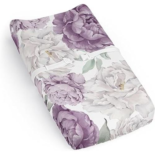 Sweet Jojo Designs Lavender Purple Boho Shabby Chic Floral Girl Baby Changing Pad Cover Sheet Infant Newborn Diaper Table Change Mat Cover Lilac Violet Ivory Bohemian Vintage Garden Watercolor Nature