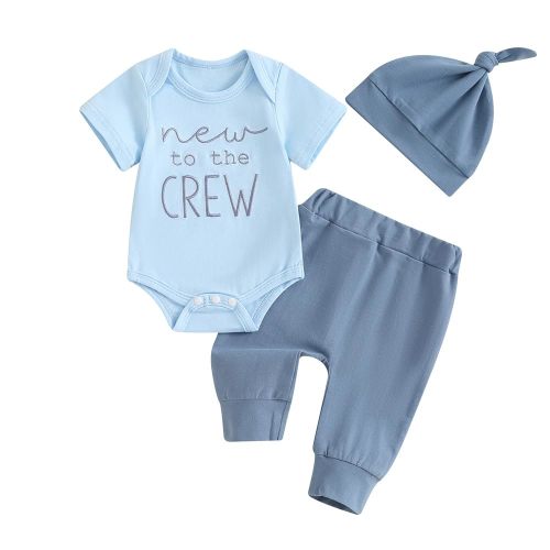 Twopumpkin Newborn Baby Boy Girl Clothes Outfits Short Sleeve Romper Bodysuit Cotton Pants and Hat Coming Home Outfit