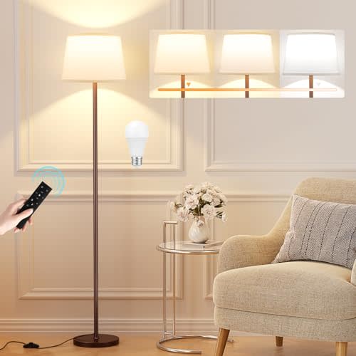 Raexpectis 【Upgraded Floor Lamps for Living Room, Modern Floor Lamp with Remote Control, Dimmable Colors Temperature Standing Lamp Foot Switch, 9W Bulb Tall Lamps for Bedroom Office Kid Room - Brown