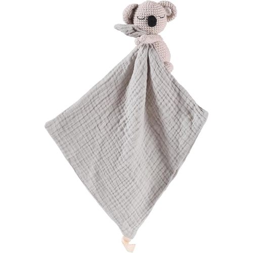 Hand Knit Koala Baby Blanket - Cute Educational Plush Doll and Baby Rattle, Soothing Toy.