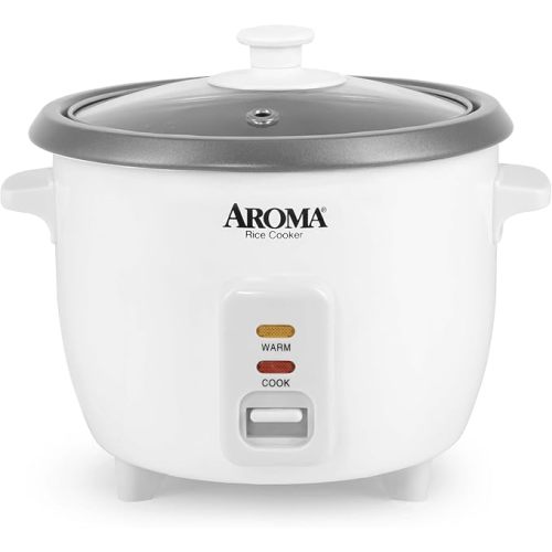 AROMA® Rice Cooker, 3-Cup (Uncooked) / 6-Cup (Cooked), Small Rice Cooker, Oatmeal Cooker, Soup Maker, Auto Keep Warm, 1.5 Qt, White, ARC-363NG