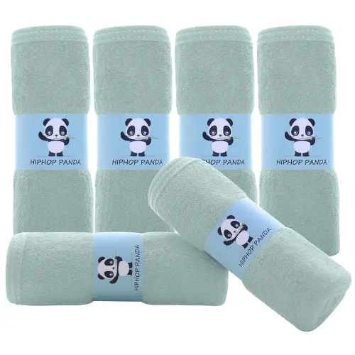 HIPHOP PANDA Baby Washcloths, Rayon Made from Bamboo - 2 Layer Ultra Soft Absorbent Newborn Bath Face Towel - Reusable Baby Wipes for Delicate Skin - Green, 6 Pack
