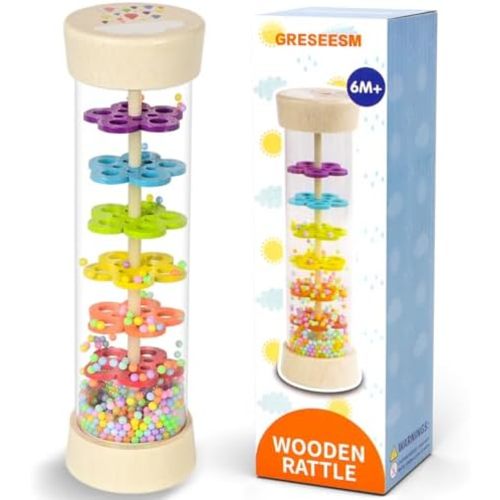Rain Stick Montessori Baby Toys for 6-12 Months 1 Year Old, Wooden Rainmaker Infant Musical Sensory Toy, Baby Shower Gift for Newborn Toddler Boys Girls, 7.7"