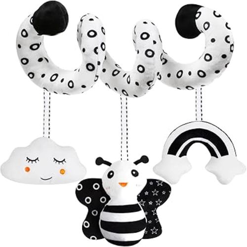 Baby Spiral Hanging Stroller and Car Seat Toys Black and White High Contrast Sensory Toy Newborn Plush Activity Toys Thank You Gifts for 0 3 6 9 12 Months Girls Boys-BEE
