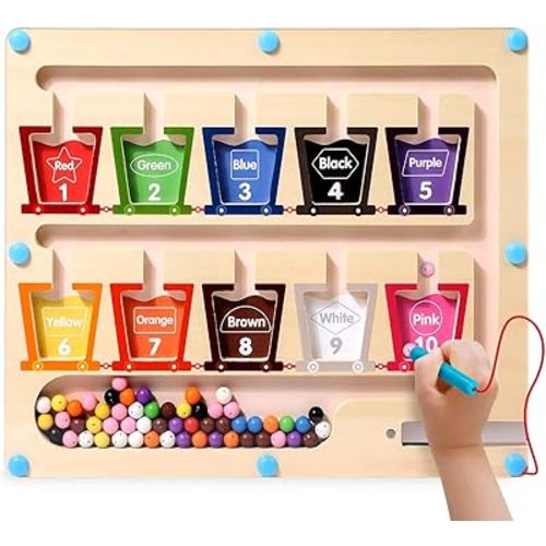 Montessori Toys for 3 Year Old Girls/Boys, Wooden Magnetic Color Number Maze Educational Board Activity for Kids, Toddler Learning Toys Age 2-4, Christmas Birthday Gifts for 3-5 Year Old Girl