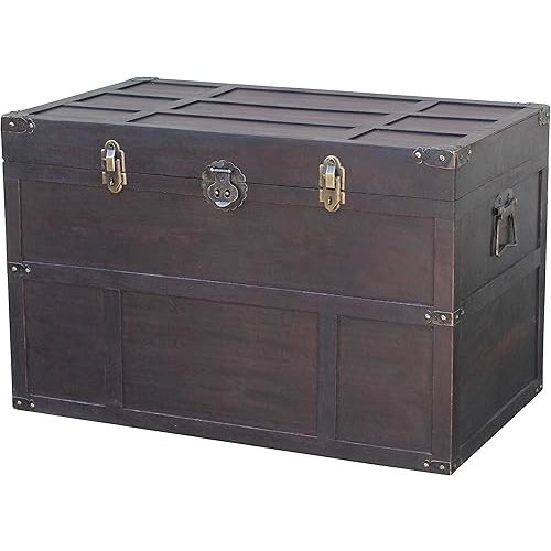 Vintiquewise QI003041LNEW Antique Style Wooden Steamer Trunk