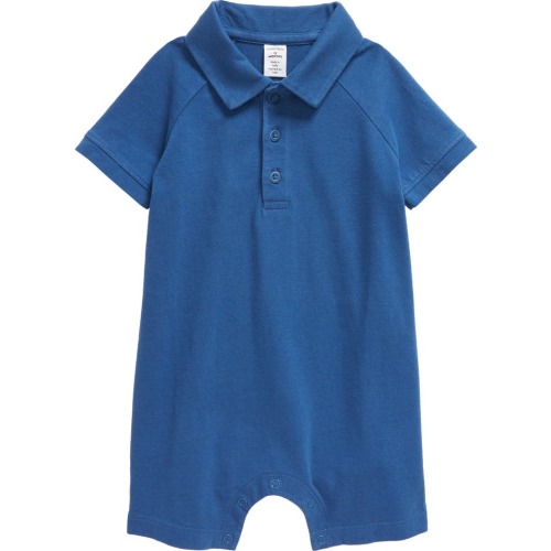 Baby Cotton Polo Romper, 3 M, Blue Voyage