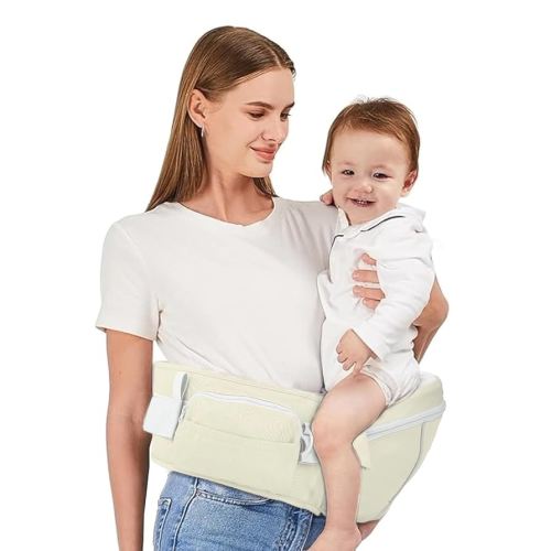 Ultimate Baby Hip Seat Carrier - Baby Carrier Newborn to Toddler with Adjustable Fit, Premium Cotton Infant Hip Sling with Pockets, Ergonomic Toddler Holder - Beige