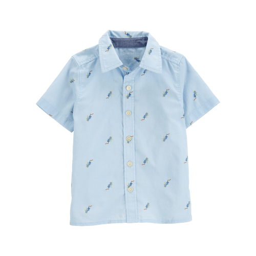 Blue Toddler Toucan Print Short-Sleeve Button-Front Shirt - Blue