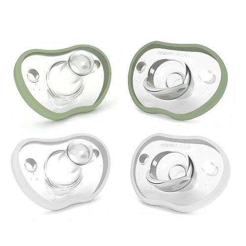 Nanobebe Baby Pacifiers 0-3 Month - Orthodontic, Curves Comfortably with Face Contour, Award Winning for Breastfeeding Babies, 100% Silicone - BPA Free. Baby Registry Gift 4pk, Sage/White