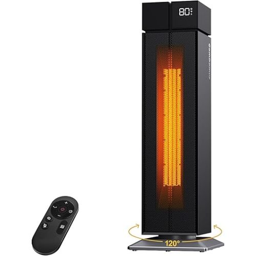 Space Heater Large Room, 25” Electric Room Heaters for Indoor Use with 120° Oscillation, 3 Heat Levels, 3 Modes, Multiple Safety Protections, 12H Timer, Black Ceramic Tower Heater for Bedroom