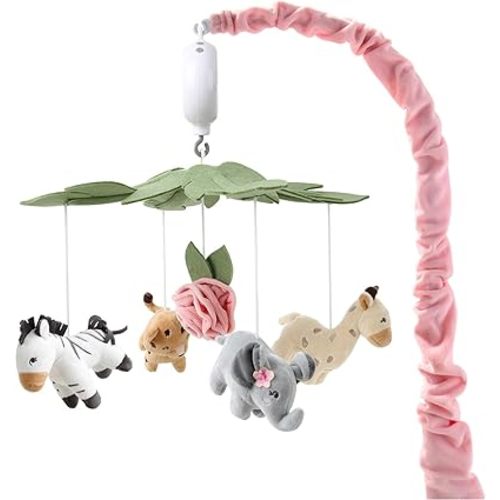 The Peanutshell Crib Mobile for Girls - Soft Pink Musical Baby Crib Mobile with 12 Lullabies, Cute Animal Baby Wildest Dreams Nursery Decor