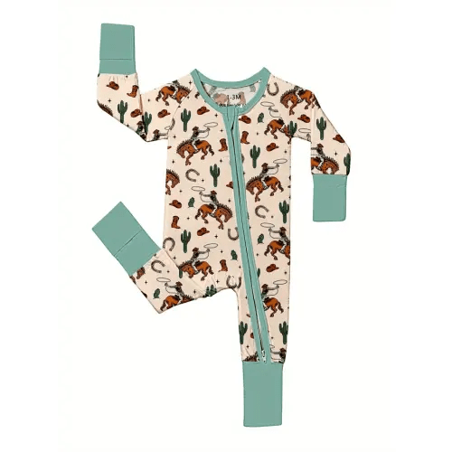 soft bamboo fiber baby bodysuit western cowboy print double - Temu