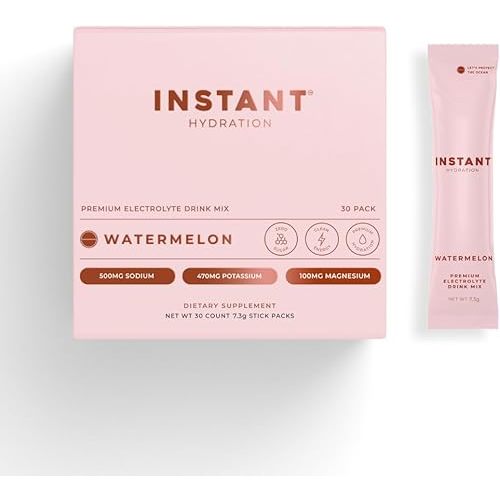 Instant Hydration Electrolytes Powder Packets - Watermelon Drink Mix - Zero Sugar - Keto, Vegan, Gluten-Free, Non-GMO - Boost Recovery, Brain Health, Muscle & Tissue Support- 30 Sticks