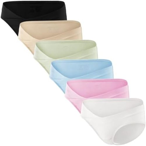 Angelhood 6 Pack Womens Cotton Maternity Underwear,Healthy Maternity Pregnancy Panties Postpartum Mother Under Bump Underwear