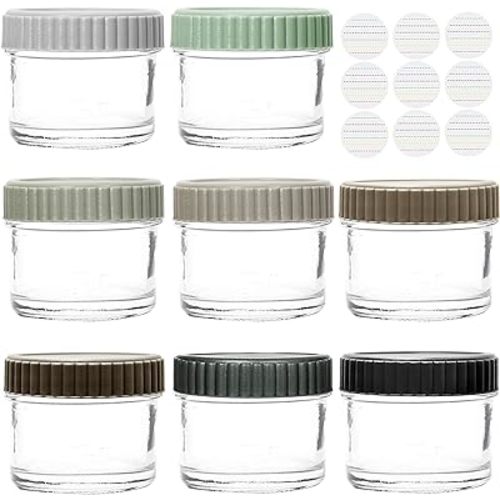 Youngever Glass Baby Food Storage, 4 Ounce Stackable Baby Food Glass Containers with Airtight Lids, Glass Jars with Lids, 8 Urban Colors (8 Sets)