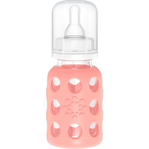 Lifefactory Glass Baby Bottle with Stage 1 Nipple and Protective Silicone Sleeve Cantaloupe, 4 Oz