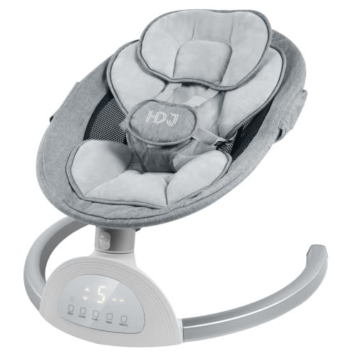 Baby Swing for Infant, HDJ Portable Electric Baby Swing with Music Playing, Touch Screen, Remote Bluetooth Control, Grey