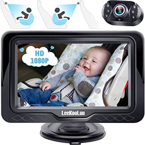 LeeKooLuu Baby Car Camera Display 3 Mins Easy Install - Plug and Play HD 1080P Clear Picture Crystal Night Vision Rear Facing Car Baby Monitor with Camera Wide View Backseat Camera Two Kids LK12