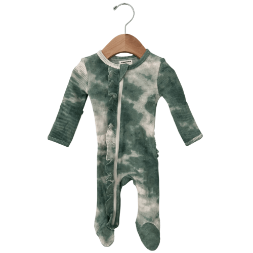 Organic Waffle Ruffle Zip Footie, Matcha Tie Dye