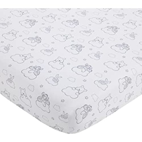 Disney Winnie The Pooh Hello Sunshine Grey & White Cloud Nursery Fitted Crib Sheet with Piglet & Tigger, Grey, White , 28x52 Inch (Pack of 1)