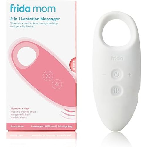 Frida Mom 2-in-1 Lactation Massager, Multiple Modes of Heat + Vibration for Clogged Milk Ducts, Increase Milk Flow, Breast Engorgement - USB Cord Included, White