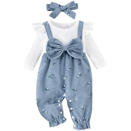 YINGISFITM Newborn Infant Baby Girl Clothes Fall Winter Long Sleeve Bubble Romper Floral Bow One Piece Jumpsuit Cute Outfits
