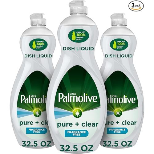 Palmolive Ultra Dishwashing Liquid Dish Soap, Pure + Clear Fragrance Free - 32.5 Fluid Ounce (Packaging may vary) (Pack of 3)