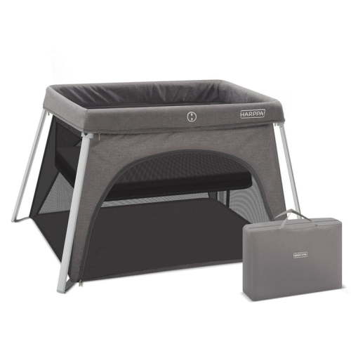 HARPPA Portable Travel Crib with Mattress, Foldable Playard for Baby and Toddler, 11lbs, Gray
