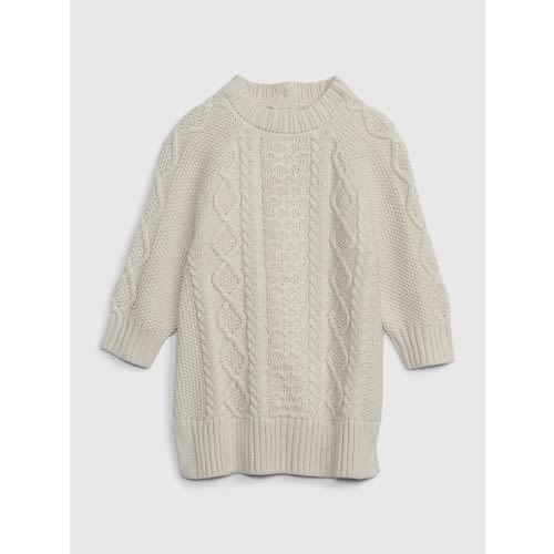 Baby Cable-Knit Sweater Dress in chino beige, size: 0-3 M