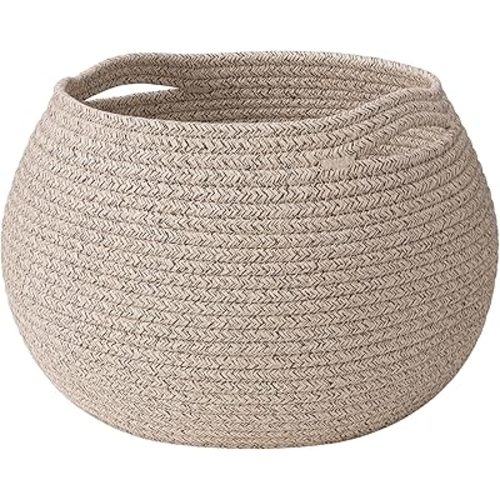Goodpick Baby Basket for Nursery, Woven Basket for Home Décor, Round Wicker Baskets for Toy Storage, Diaper Caddy Organizer for Nursery Playroom, Jute, 10"D x 8.3"H