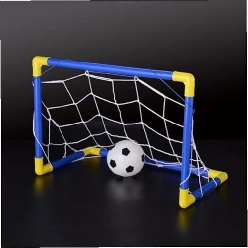 Froiny Mini Folding Football and Soccer Ball Goal Post Net Set with Pump Kids Sport Indoor Outdoor Home Toy Child Birthday Gift Yellow 18x12.71x9.84inch