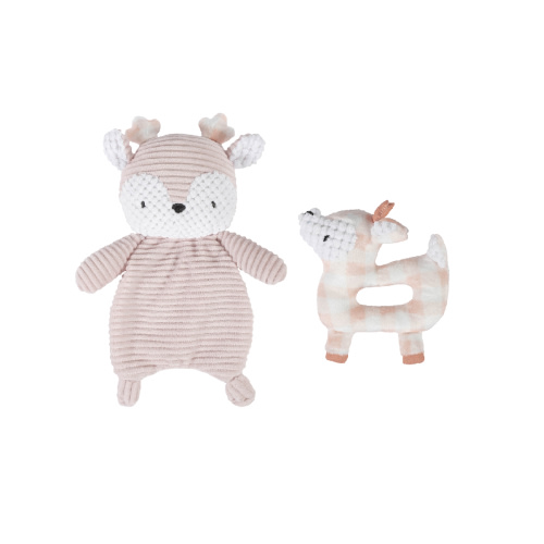 Modern Moments by Gerber Infant Unisex Plush Velvoa Lovie & Rattle Toys, 2-Piece Set