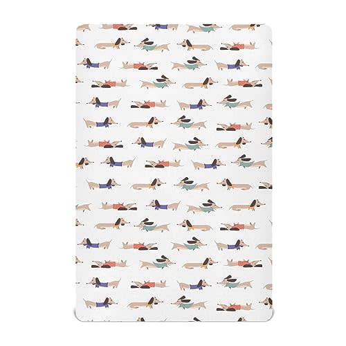 KICPOAY Fitted Crib Sheets Cute Dog Dachshund Stretchy Portable Playard Sheets for Baby Toddler, Breathable Soft Mini Crib Mattress 39 x 27 in for Boys and Girls