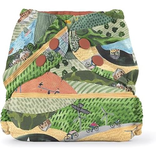 Cloth Diaper Outer, Leak-Proof and Breathable Layer Over Prefolds, Flats or Fitteds, Reusable Diaper with Snap Closure - Size 2 Eco Hill
