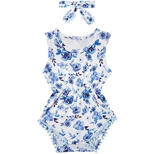 Baby Girl Clothes 0-24 Months Floral Sleeveless Newborn Romper Jumpsuit Outfit Set with Headband