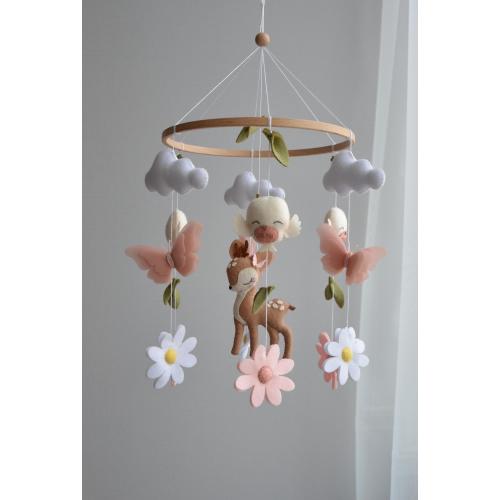 Deer baby mobile girl. Birds baby mobile. Daisy nursery mobile. Woodland baby mobile.