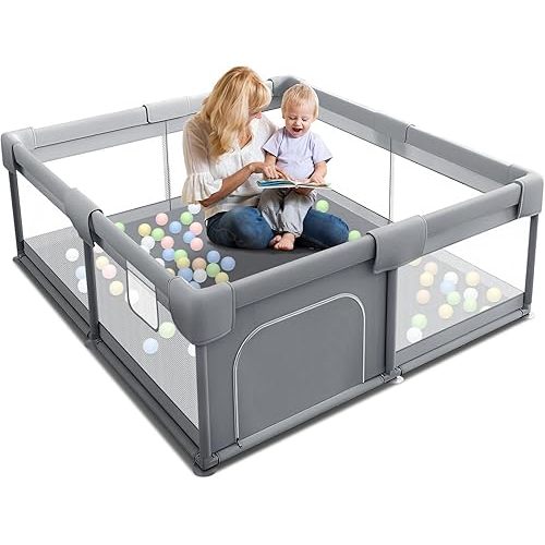 Baby PlayPens for Babies and Toddlers, 50 x 50 inch Baby Fence Playards, Safe & Sturdy Play Yard with Gate for Indoor & Outdoor