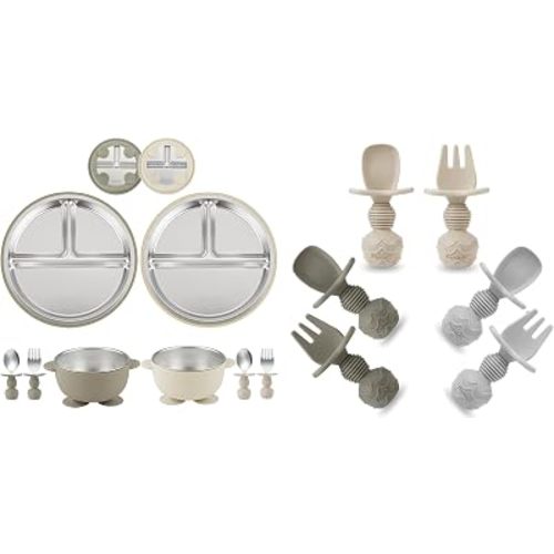 PandaEar 8PCS Baby Feeding Set & 6 Pack Silicone Baby Spoons and Fork Feeding Set