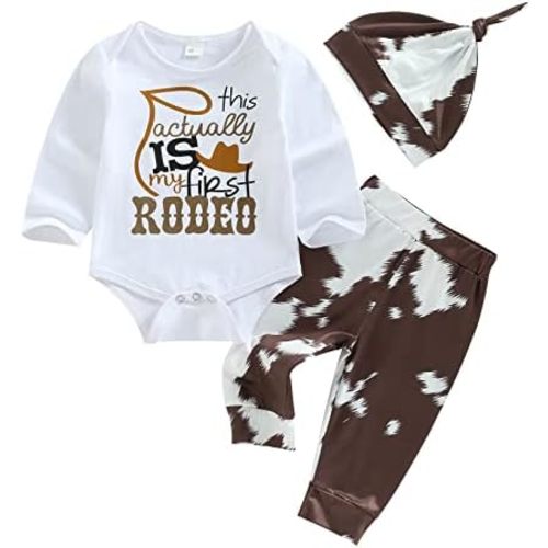 Newborn Baby Boy Western Coming Home Outfit Cowboy Long Sleeve Romper And Pants Hat 3 Piece Fall Clothes