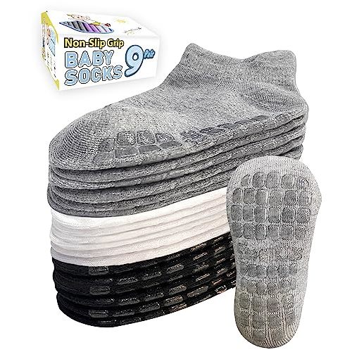 Simply Kids Baby Ankle Socks with Grippers (9 Pairs) for 0 to 7 Years Old Toddler Girls Boys