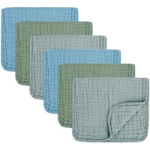 NUEUAP Muslin Burp Cloths Soft and Breathable Burp Cloths Baby boy 6 Pack 10x20 inches It is a Must-Newborn Essentials and Baby Essentials (6, Blue-Green)